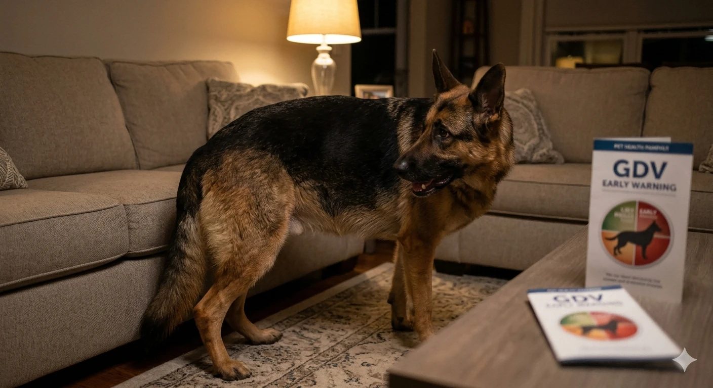 large dog showing early signs of bloat