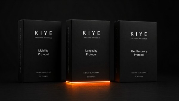 Three premium matte-black boxes representing KIYE Longevity Protocols