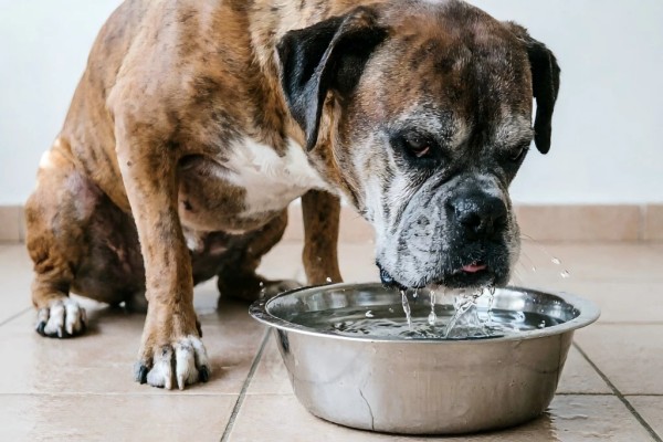 Dog drinking water from a bowl