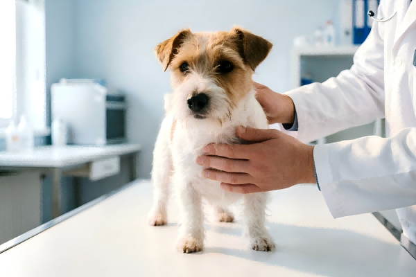 veterinarian examining a senior dog