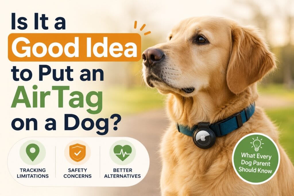 A dog wearing an AirTag