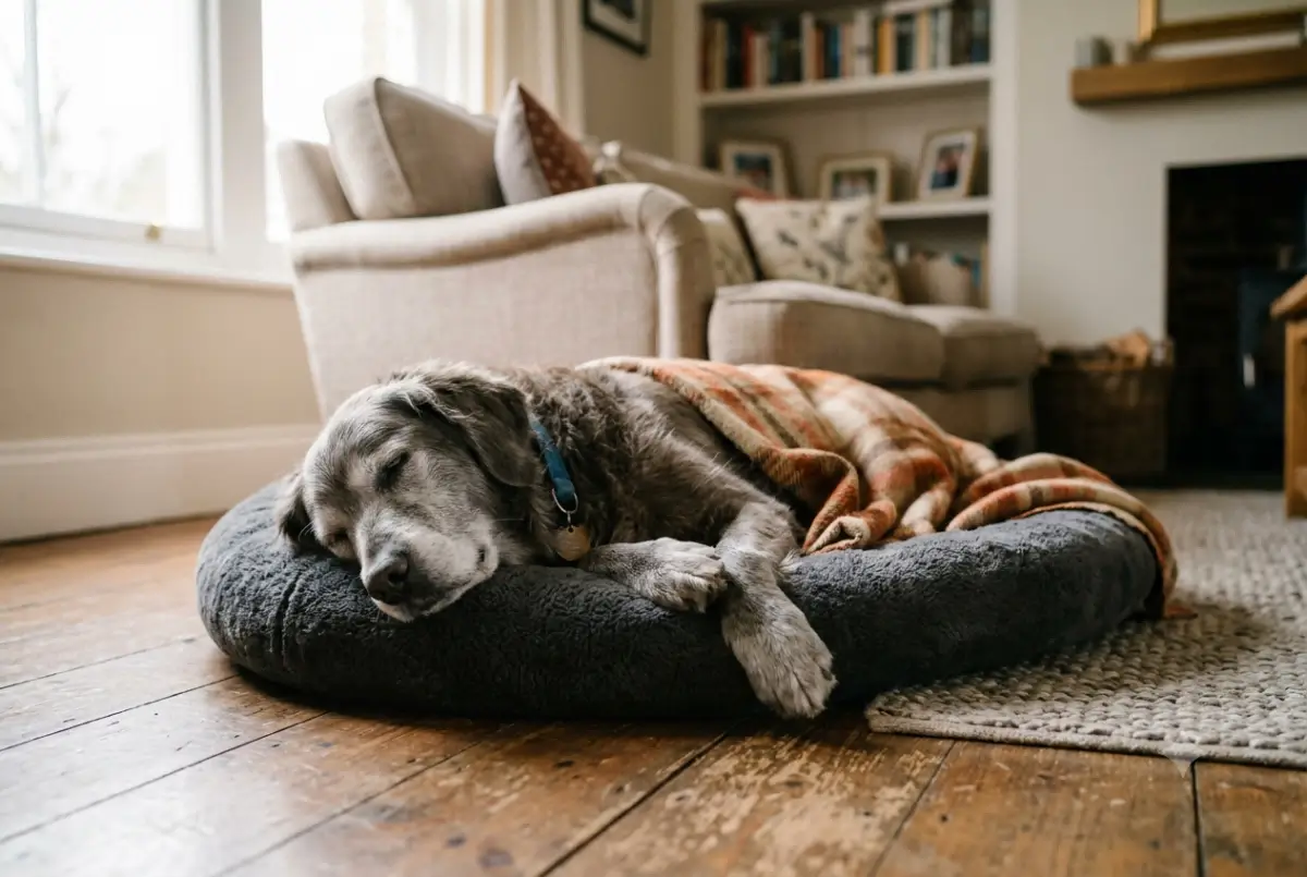 senior dog sleeping peacefully at home