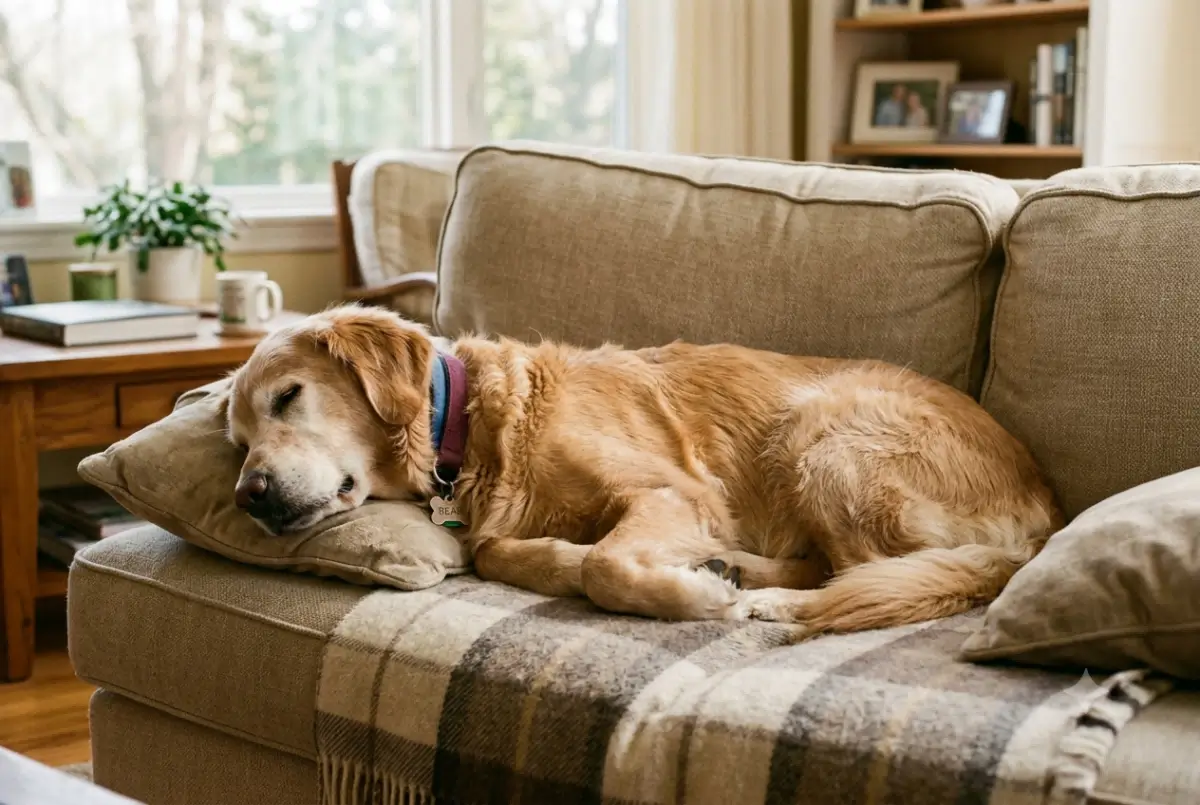 old dog resting on a couch