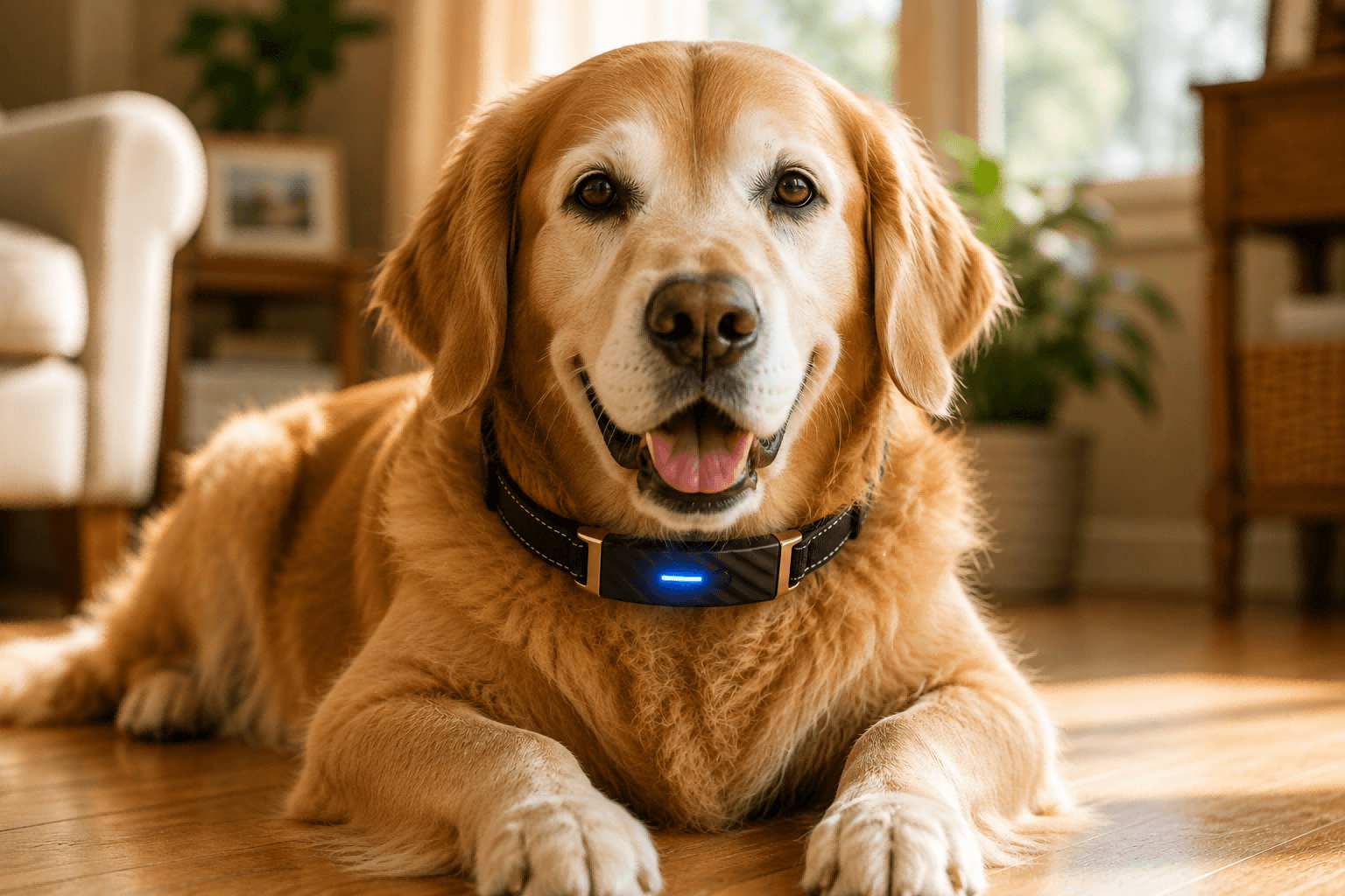 Smart GPS and health collar for Golden Retriever
