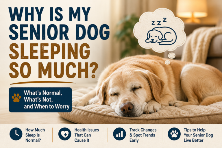Senior dog sleeping peacefully indoors, showing normal aging, sleep habits, and senior dog health monitoring.