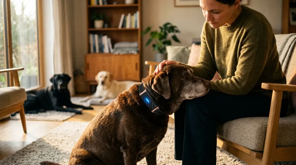 Labrador with smart tracker collar