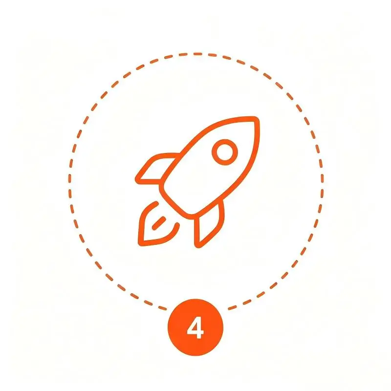 Rocket icon representing Step 4 Launch for onboarding, training, and growing with KIYE pet tech.