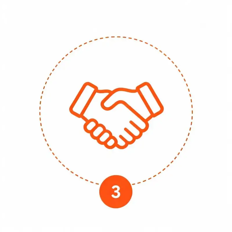 Handshake icon representing Step 3 Sign to finalize terms and agreements with KIYE.