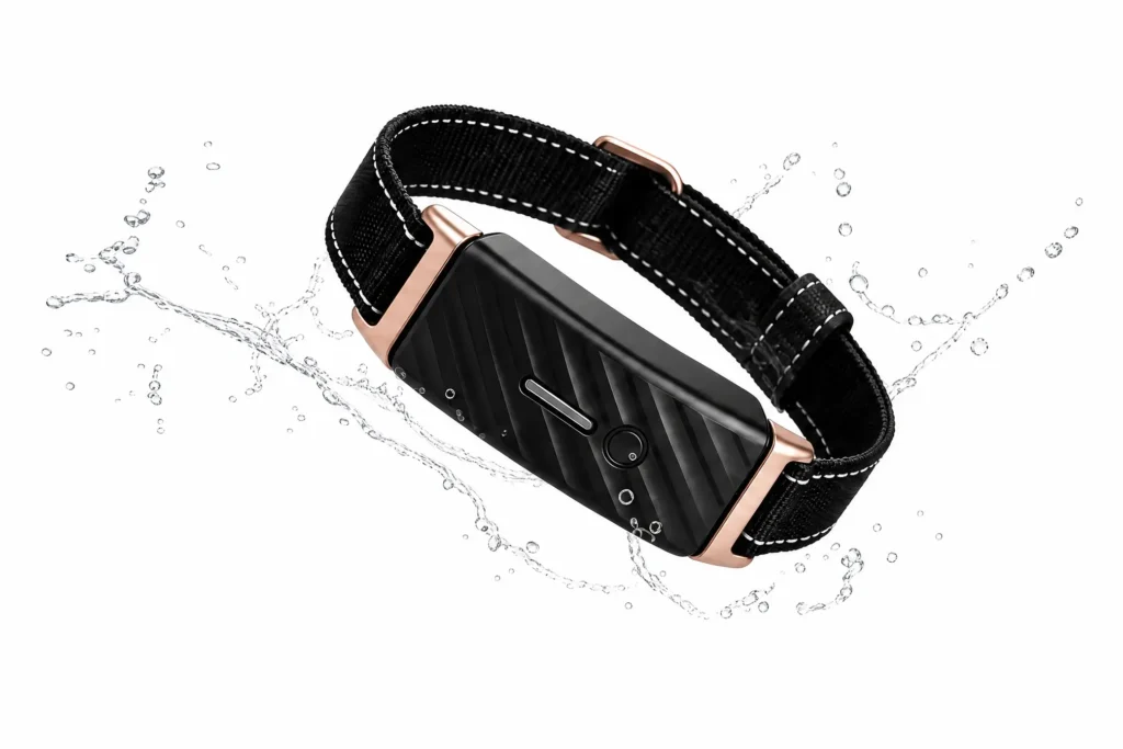 KIYE Smart Collar technical specifications showing waterproof design, GPS positioning and AI pet health monitoring device