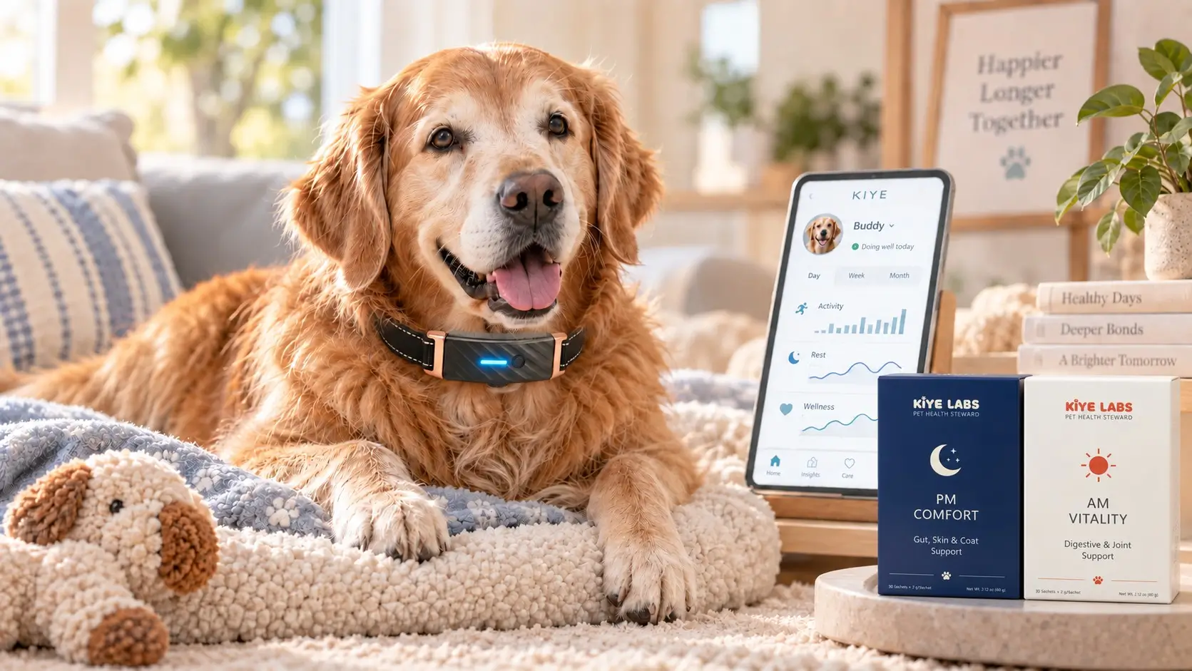 A trend line rising from a collar on an aging dog, flat and broken on the left half and continuous with small data points on the right half