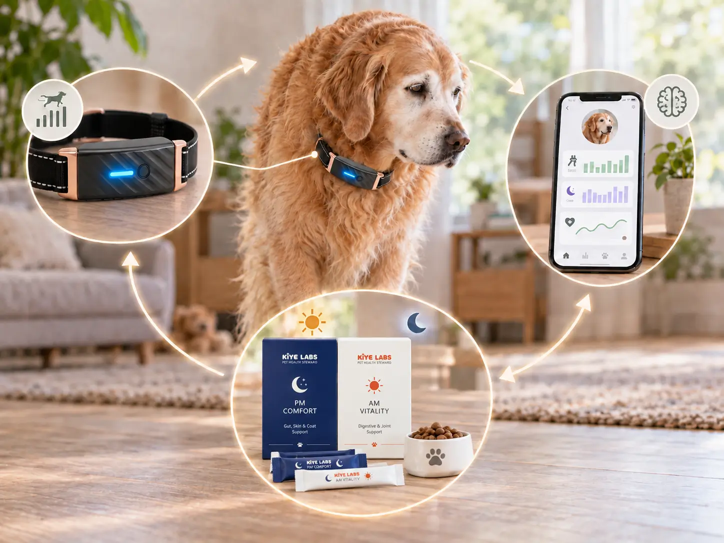 The closed loop of Smart Health Collar, AI Health Platform, and timed nutrition keeps the dog on the product long enough to show a difference.