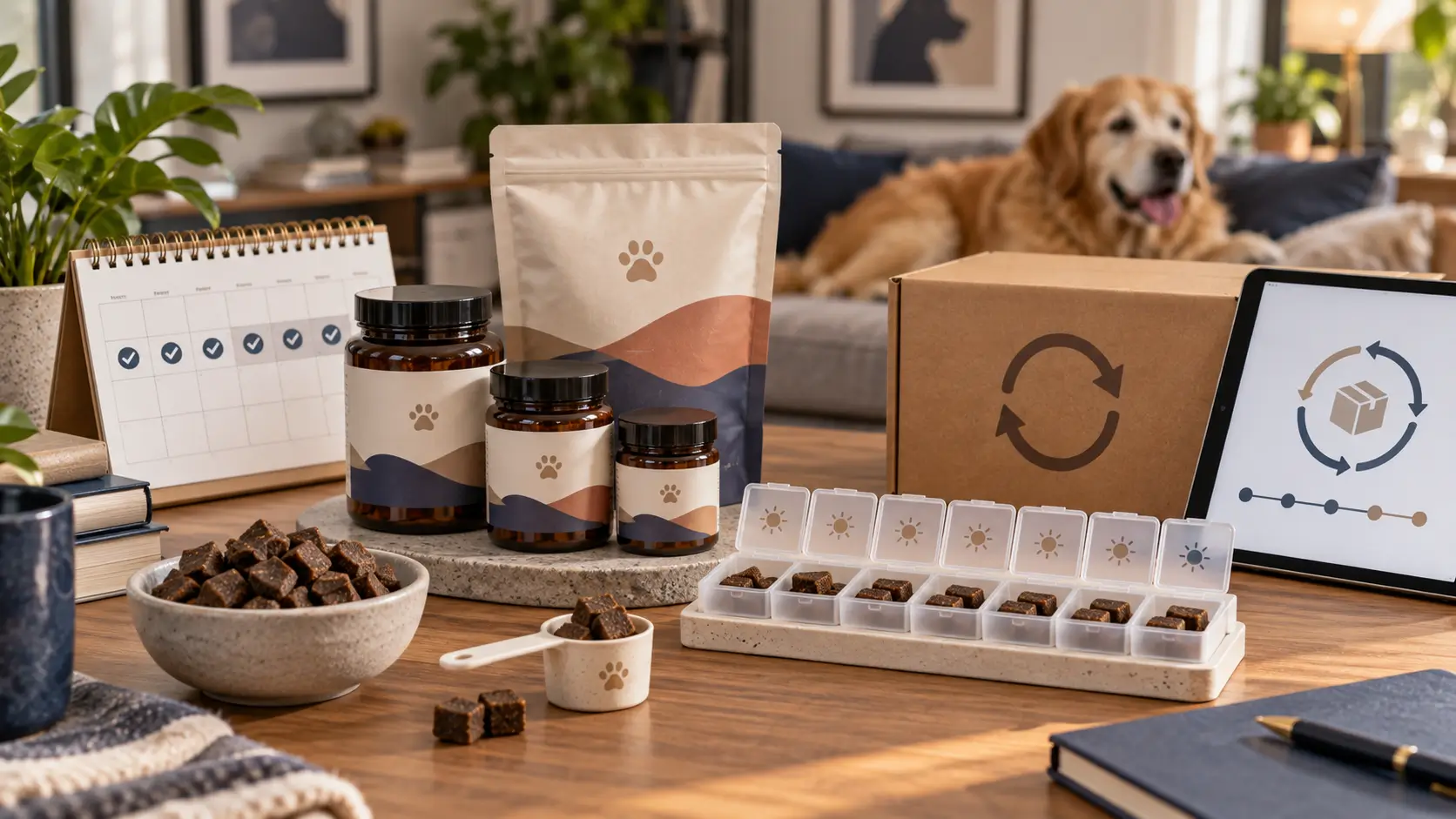 Subscription-ready pet supplement SKU with standardized servings and repeat delivery planning